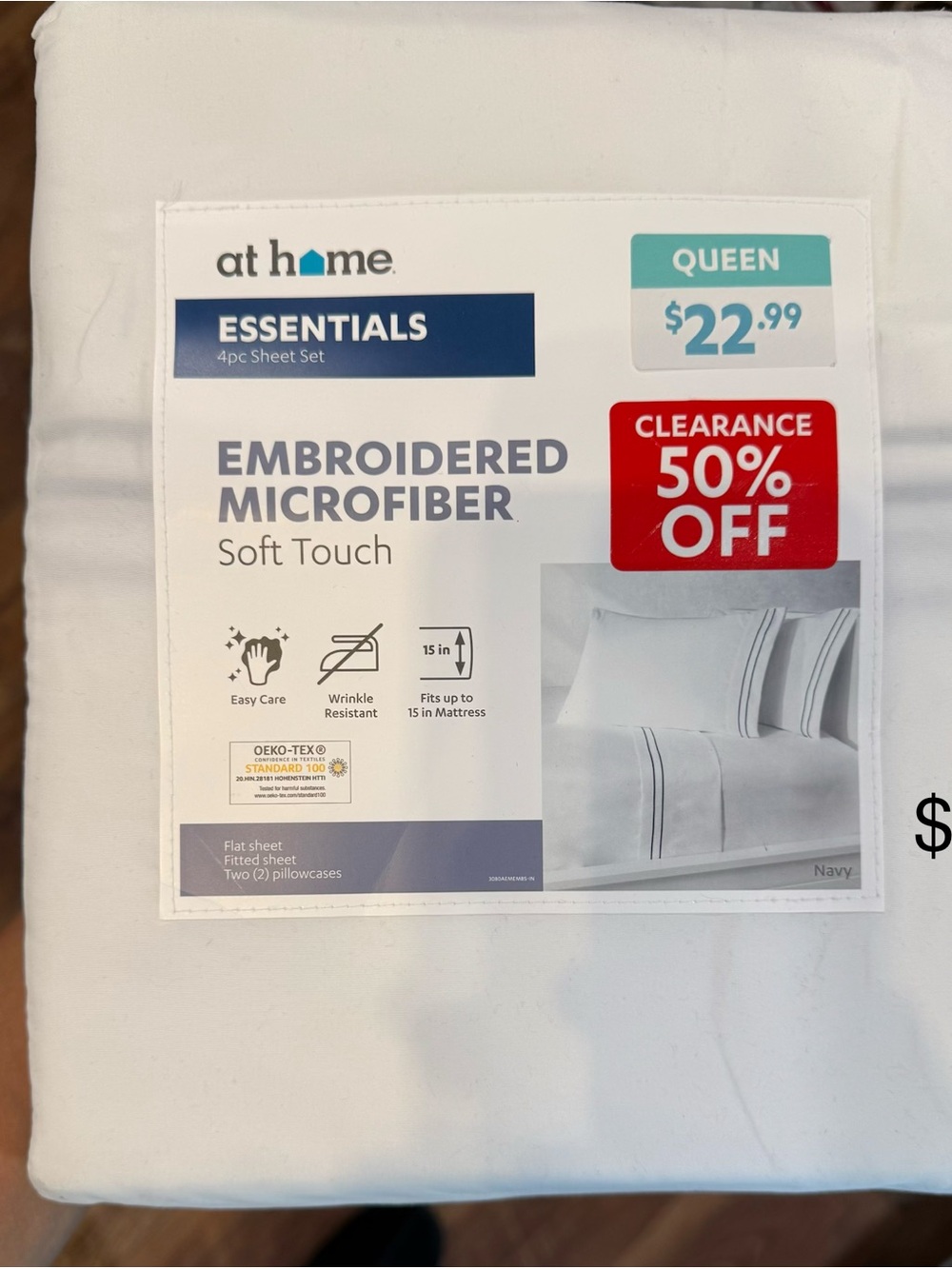 Essentials Embroidered Microfiber Sheet Set - Navy
